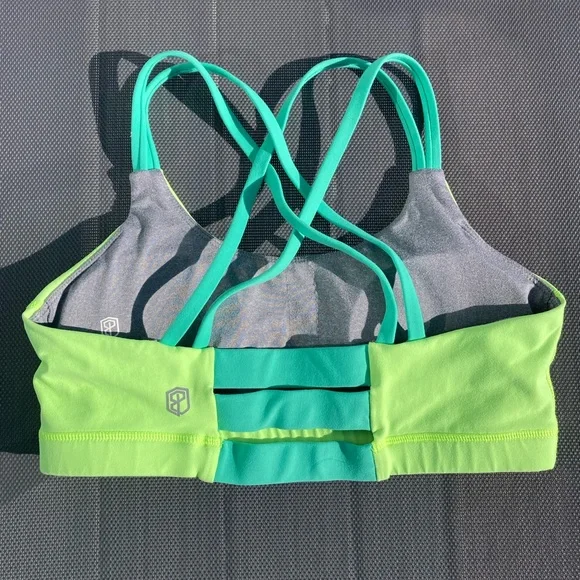 RARE! ✨ BORN PRIMITIVE - Fearless Strappy Back Neon Sports Bra in Envy - M - Picture 10 of 11
